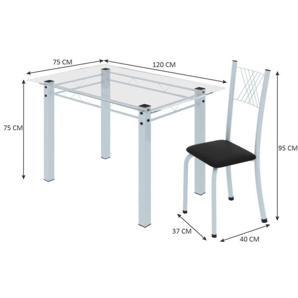 Imagem de Conjunto de Jantar Mesa 120x75cm Tampo de Vidro Incolor com 4 Cadeiras Sara Yescasa