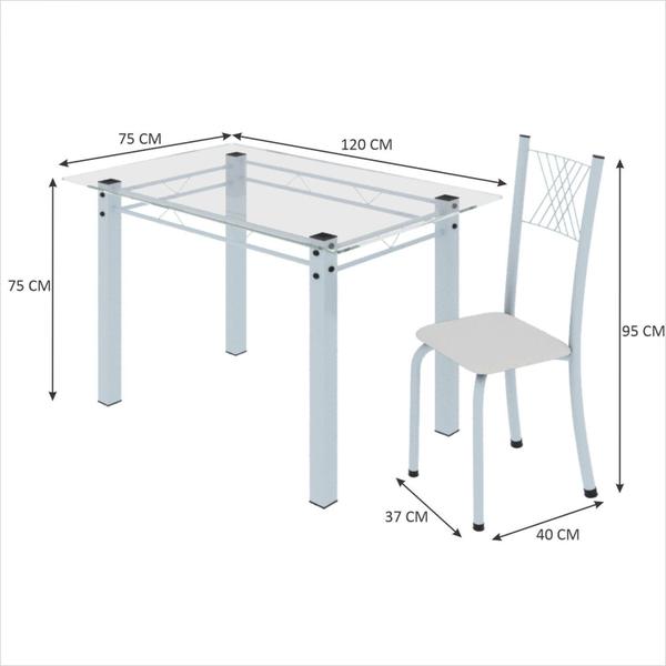 Imagem de Conjunto de Jantar Mesa 120x75cm Tampo de Vidro Incolor com 4 Cadeiras Sara Yescasa