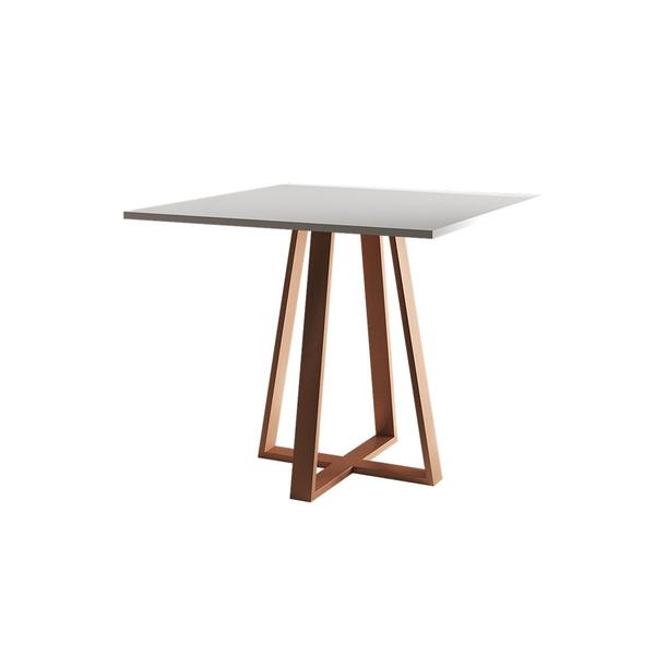 Imagem de Conjunto de Jantar Mesa Mônaco Premium 90cm Branca com 4 Cadeiras Estofadas Bege Base Cobre