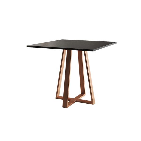 Imagem de Conjunto de Jantar Mesa Mônaco Premium 90cm Preta com 4 Cadeiras Estofadas Bege Base Cobre