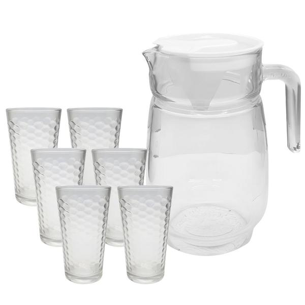 Imagem de Conjunto De Jarra 1,4L Com 6 Copo Losango 230ml de Vidro Para Água Suco