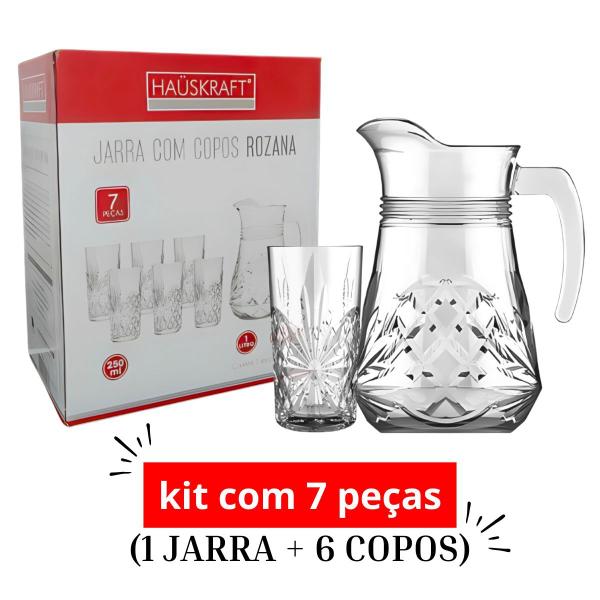 Imagem de Conjunto De Jarra 1L E Copos 250ml Em Vidro - 7 Peças