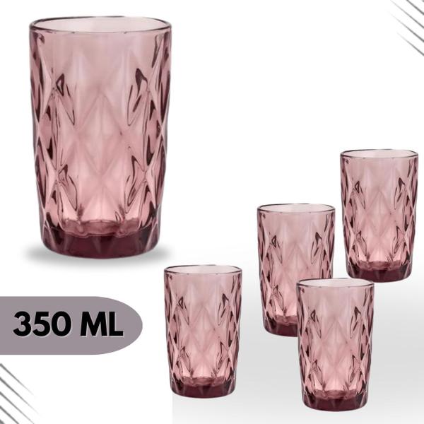 Imagem de Conjunto de jarra e copos de vidro diamond rosa 1,2l e 350ml