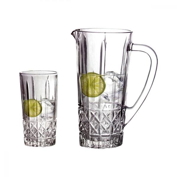 Imagem de Conjunto de Jarra e Copos Vidro Decorado Utensílios Cozinha Suco Água Refrescos Refrigerante Louças Decoração Drinks 