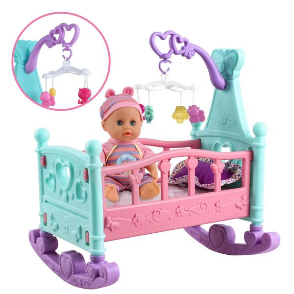 Imagem de Conjunto de jogos Baby Doll DeAo My First 12” com berço e cadeira alta