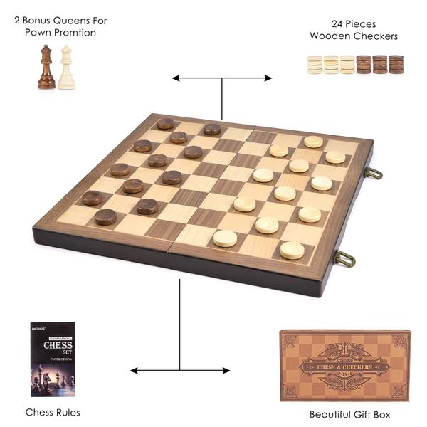 Imagem de Conjunto de jogos de xadrez e damas AMEROUS Magnetic Wooden 38cm