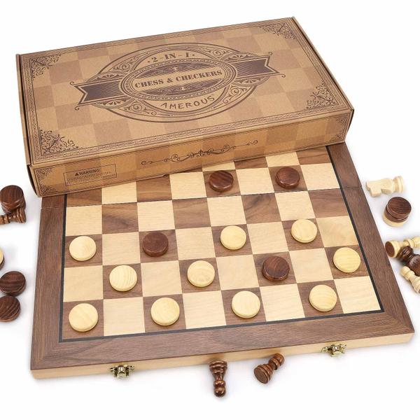 Imagem de Conjunto de jogos de xadrez e damas AMEROUS Magnetic Wooden 38cm