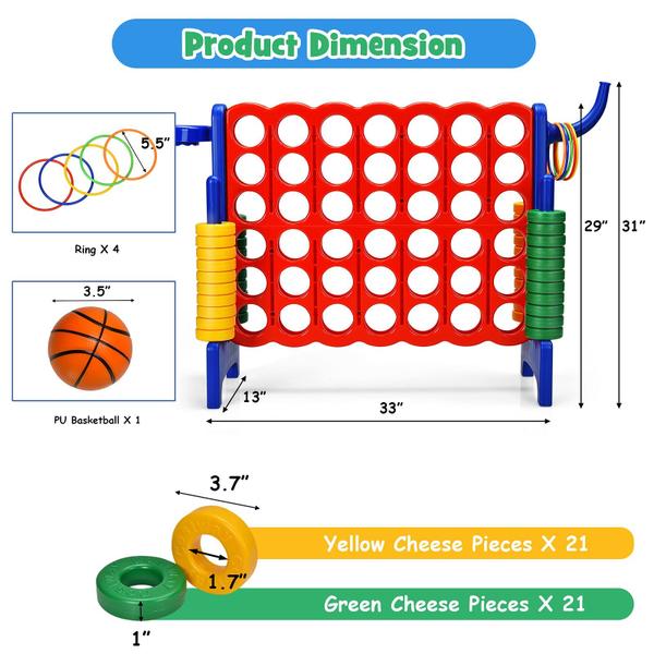 Imagem de Conjunto de jogos gigante COSTWAY Jumbo de 4 pontos com cesta de basquete