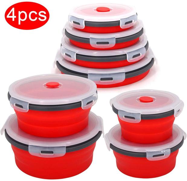 Imagem de Conjunto de lancheira Wokex Round Silicone Dobrável para Microondas, 4 unidades