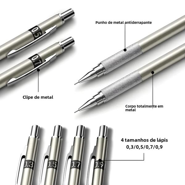 Imagem de Conjunto de Lápis Mecânico de Metal 0.3-2.0mm - Ideal para Desenho, Esboço e Pintura