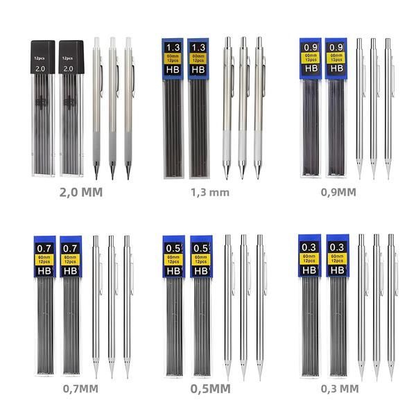 Conjunto de Lápis Mecânicos de Metal (0,3-2,0mm) - Para Desenho, Pintura e Escola Imagem de Conjunto de Lápis Mecânicos de Metal (0,3-2,0mm) - Para Desenho, Pintura e Escola