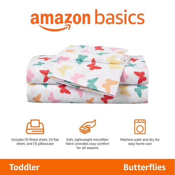 Imagem de Conjunto de lençóis Amazon Basics Toddler Microfiber de 3 peças Butterfli