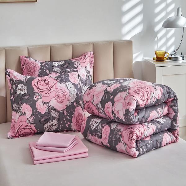 Imagem de Conjunto de lençóis com edredom de flores UOZZI BEDDING Twin