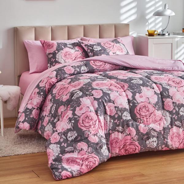 Imagem de Conjunto de lençóis com edredom de flores UOZZI BEDDING Twin