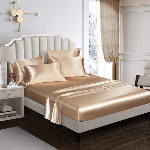 Imagem de Conjunto de lençóis de cama AiMay Satin de 6 peças King Size Taupe