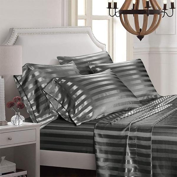 Imagem de Conjunto de lençóis de cama AiMay Satin Italian Style 6 peças King Grey