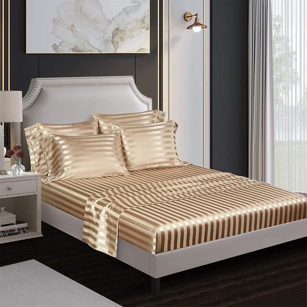 Imagem de Conjunto de lençóis de cama AiMay Satin Italian Style 6 peças King Taupe