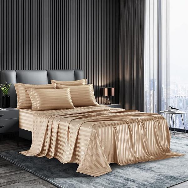 Imagem de Conjunto de lençóis de cama AiMay Satin Italian Style 6 peças King Taupe