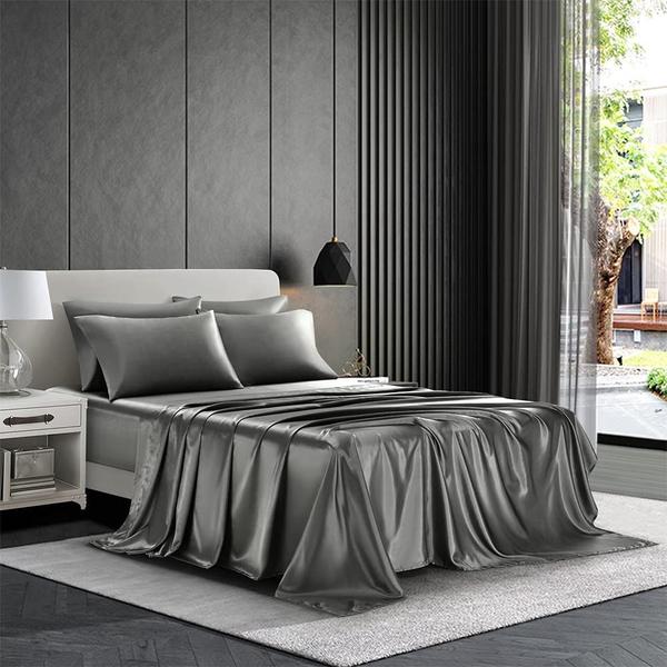 Imagem de Conjunto de lençóis de cama AiMay Satin Queen Grey 6 peças 1800TC