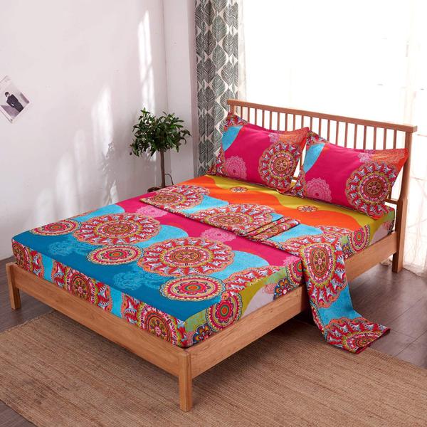 Imagem de Conjunto de lençóis de cama Pangzi Bohemian Retro 1 Lençol com elástico 1 Fla