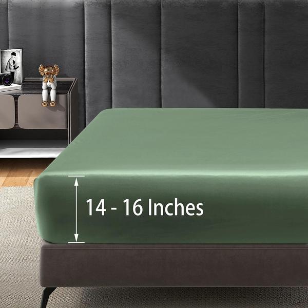 Imagem de Conjunto de lençóis de cetim Entisn King Size Sage Green 5 peças