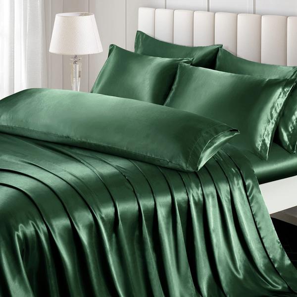 Imagem de Conjunto de lençóis de cetim Ersmak Queen Size Emerald Green 7 peças