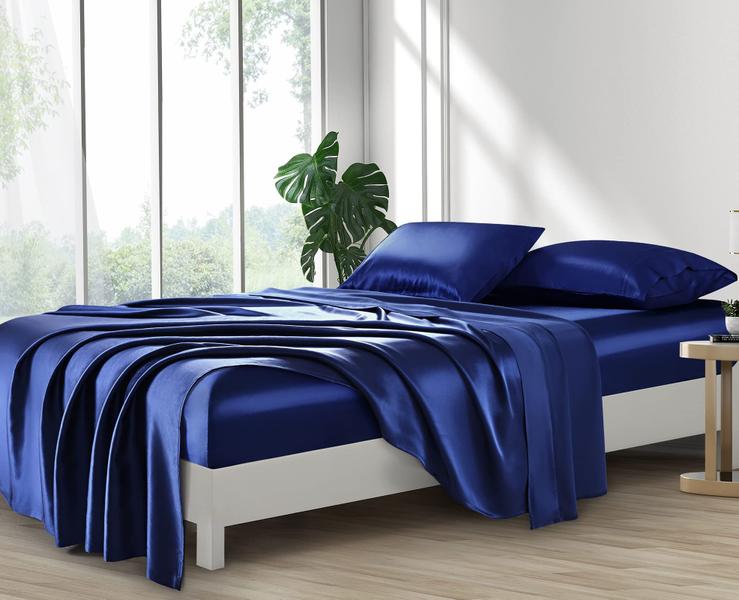 Imagem de Conjunto de lençóis de cetim Lanest Housing Silk Satin King Navy Blue