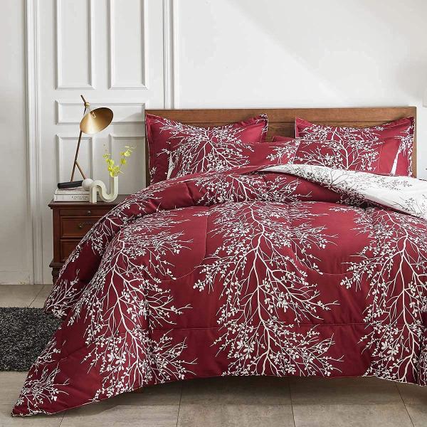 Imagem de Conjunto de lençóis de edredom UOZZI BEDDING vermelho bordô 7 peças