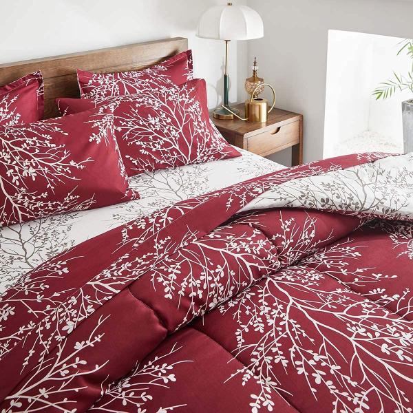 Imagem de Conjunto de lençóis de edredom UOZZI BEDDING vermelho bordô 7 peças