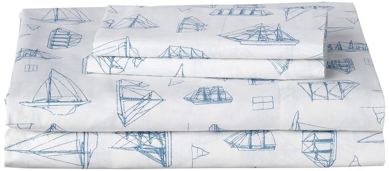 Imagem de Conjunto de lençóis Nautica Whitewood Sail Blue Cotton Percale Queen