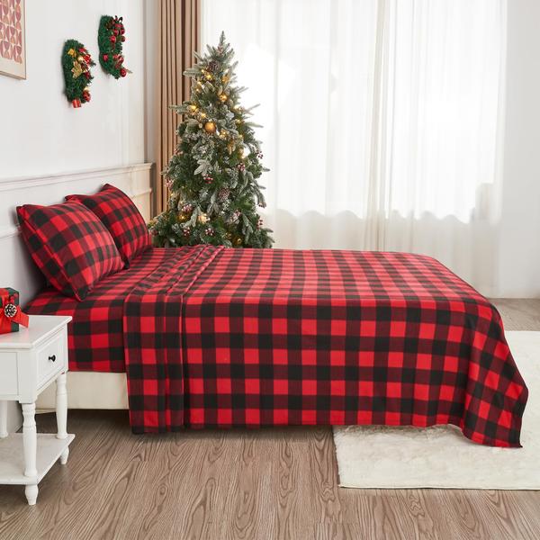 Imagem de Conjunto de lençóis Softan Fleece Queen Size Red Buffalo Plaid