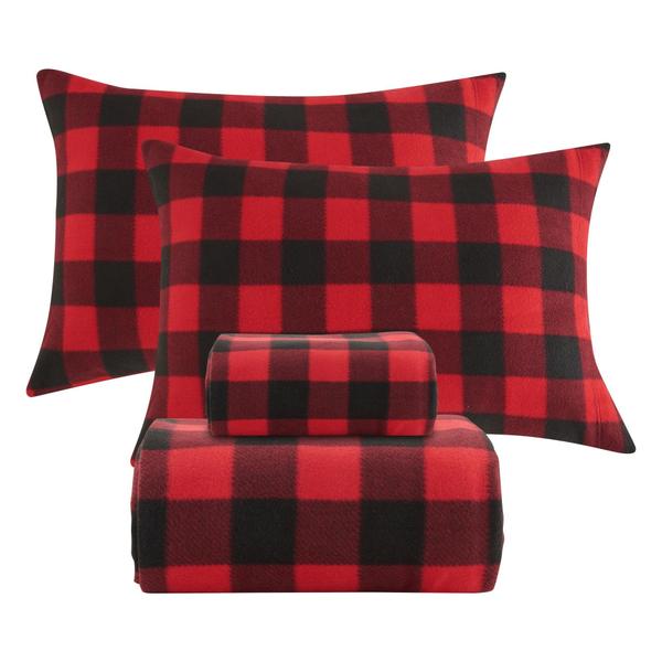 Imagem de Conjunto de lençóis Softan Fleece Queen Size Red Buffalo Plaid