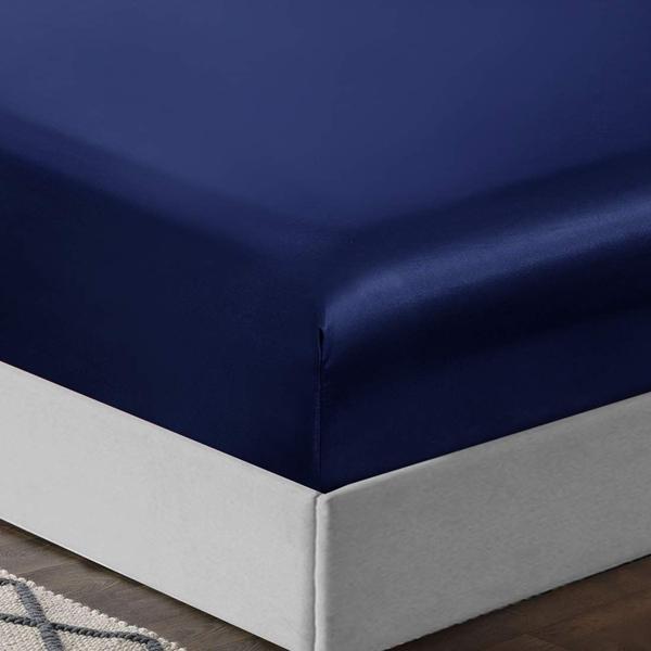 Imagem de Conjunto de lençóis TREELY Satin Queen Size azul marinho 6 peças