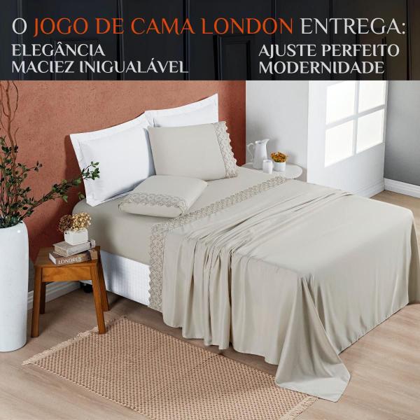 Imagem de Conjunto De Lencol Casal King Size London Bordado Inglês 200 Fios 04 Pçs NOBLESS