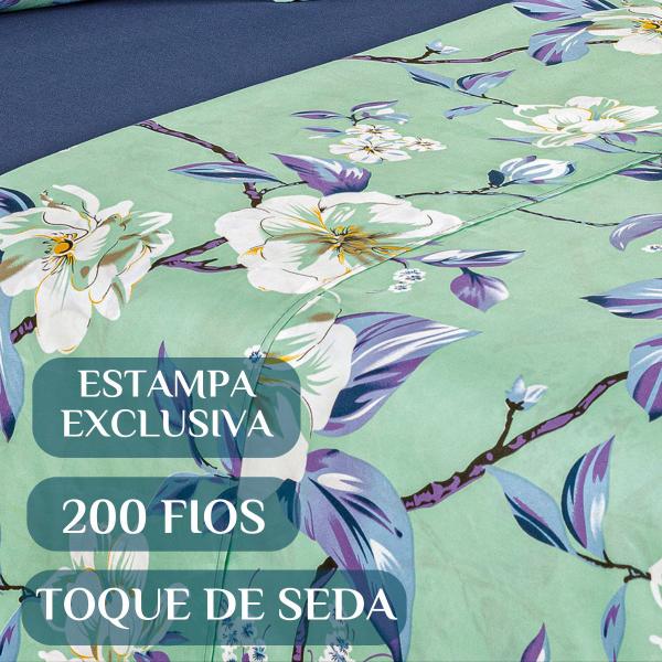 Imagem de Conjunto De Lencol Casal King Size Naturale Floral 04 Peças 200 Fios