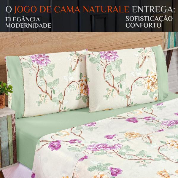 Imagem de Conjunto De Lencol Casal King Size Naturale Floral 04 Peças 200 Fios