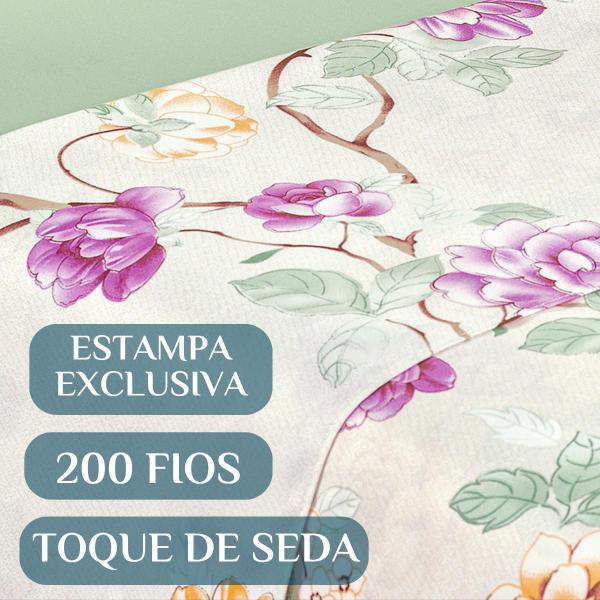 Imagem de Conjunto De Lencol Casal Queen Size Naturale 200 Fios Estampado 04 pçs Toque Super Macio