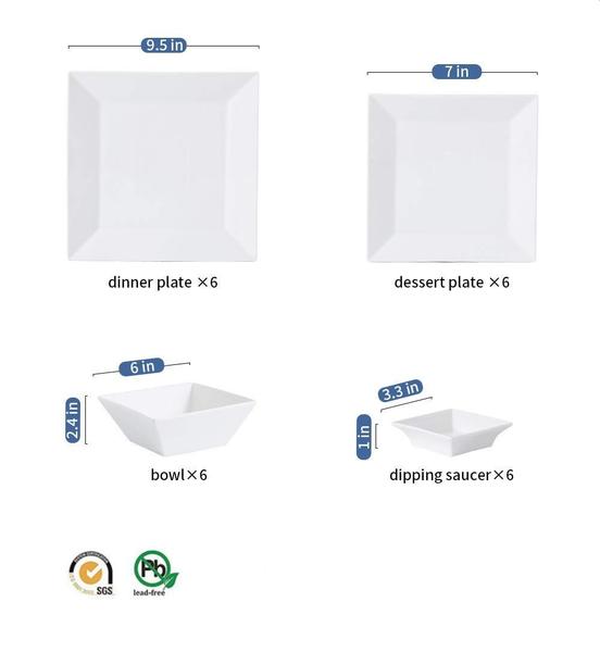 Conjunto de louças Porlien Classic Square 24 peças para 6 Imagem de Conjunto de louças Porlien Classic Square 24 peças para 6