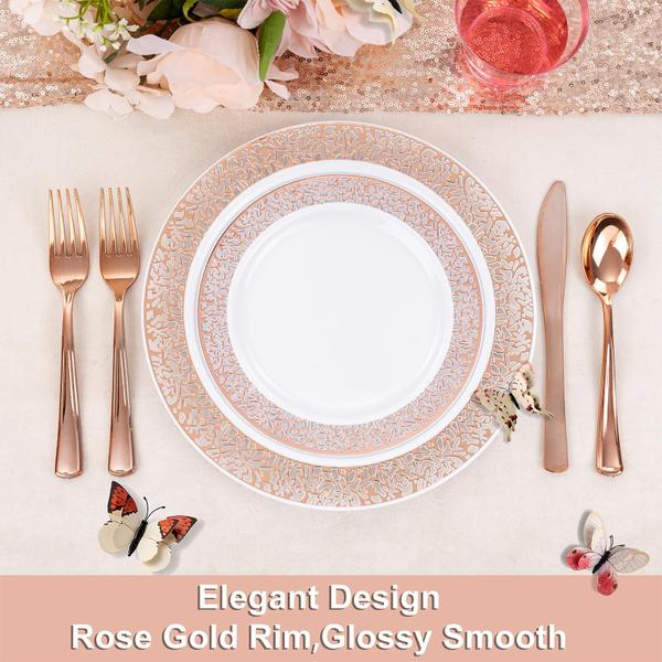 Conjunto de louças WELLIFE Rose Gold Plastic 350 peças Imagem de Conjunto de louças WELLIFE Rose Gold Plastic 350 peças