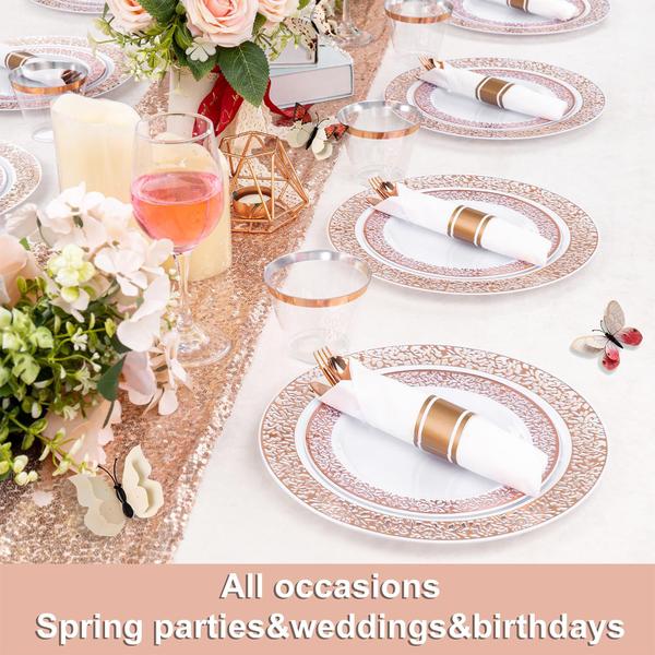 Conjunto de louças WELLIFE Rose Gold Plastic 350 peças Imagem de Conjunto de louças WELLIFE Rose Gold Plastic 350 peças