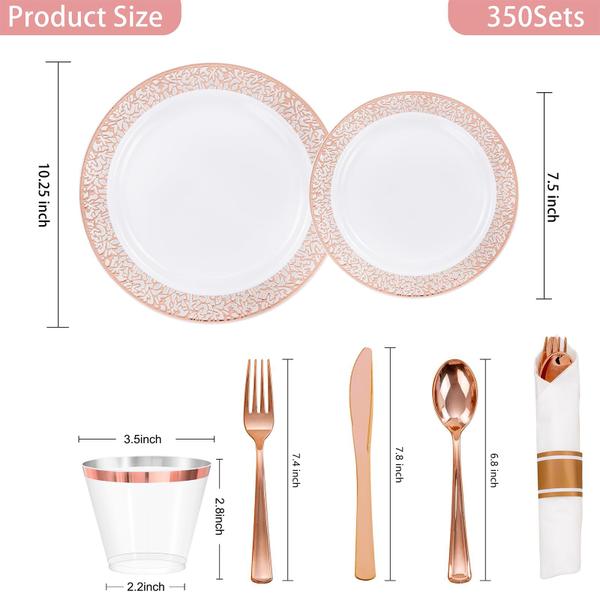 Conjunto de louças WELLIFE Rose Gold Plastic 350 peças Imagem de Conjunto de louças WELLIFE Rose Gold Plastic 350 peças