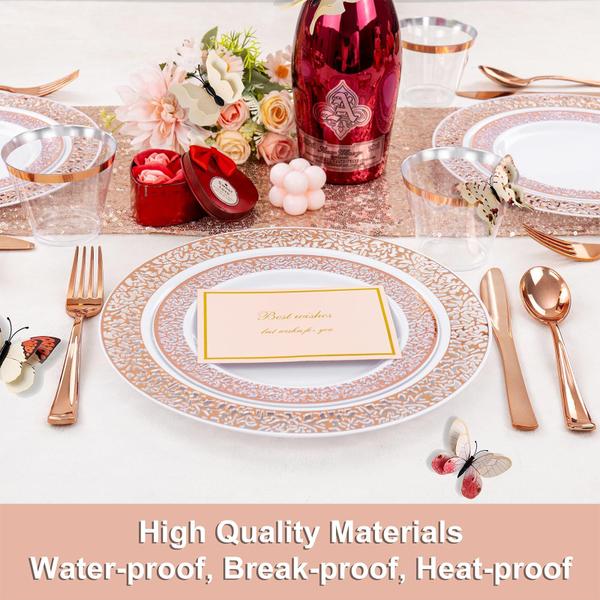 Conjunto de louças WELLIFE Rose Gold Plastic 350 peças Imagem de Conjunto de louças WELLIFE Rose Gold Plastic 350 peças
