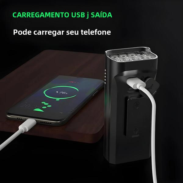 Imagem de Conjunto de Luz de Bicicleta Recarregável 10000mAh - IPx5 - Super Potente