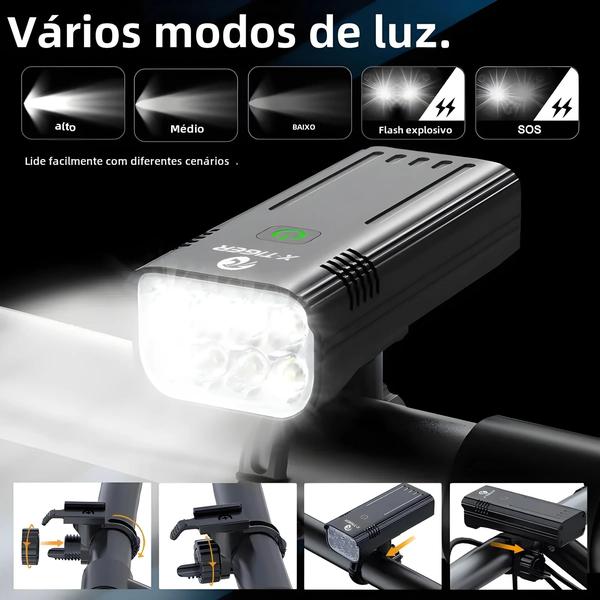 Imagem de Conjunto de Luz de Bicicleta Recarregável 10000mAh - IPx5 - Super Potente