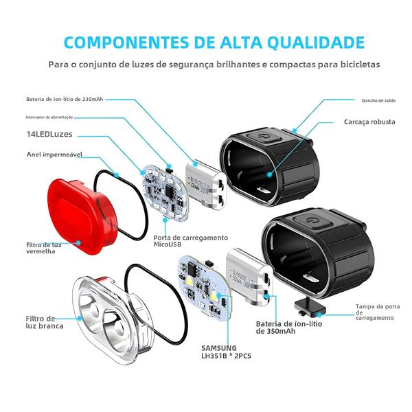 Imagem de Conjunto De Luz Led Recarregável Usb Para Ciclismo, Farol Dianteiro E Traseiro À Prova D'água Para