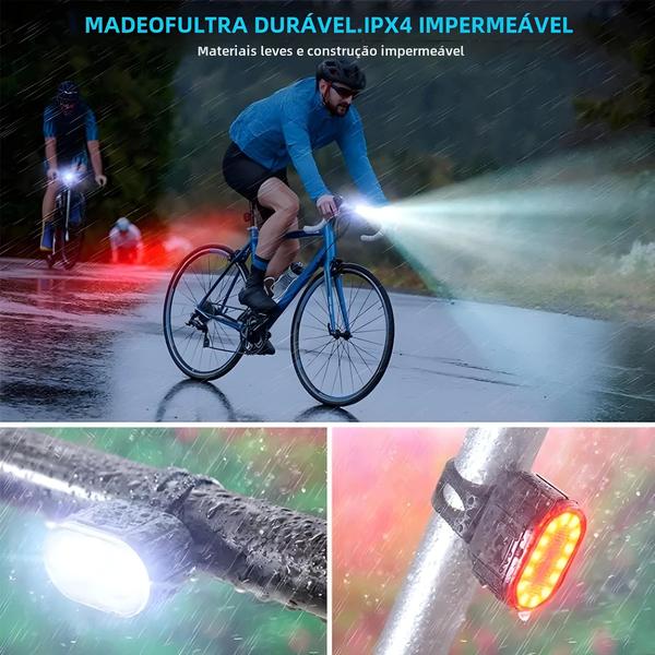 Imagem de Conjunto de Luzes de Ciclismo Recarregáveis via USB - Farol Dianteiro e Lanterna Traseira LED à Prova D'água