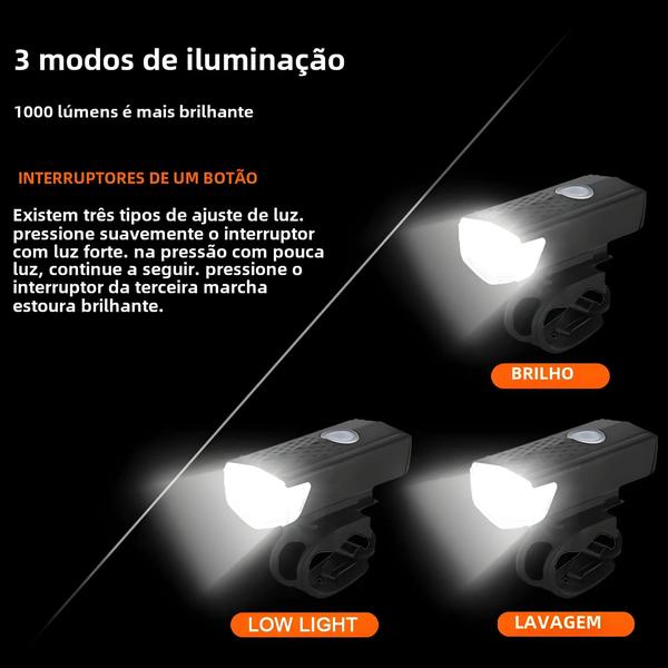 Imagem de Conjunto de Luzes para Bicicleta USB Recarregável - Frente e Traseira - 3 Modos de Iluminação