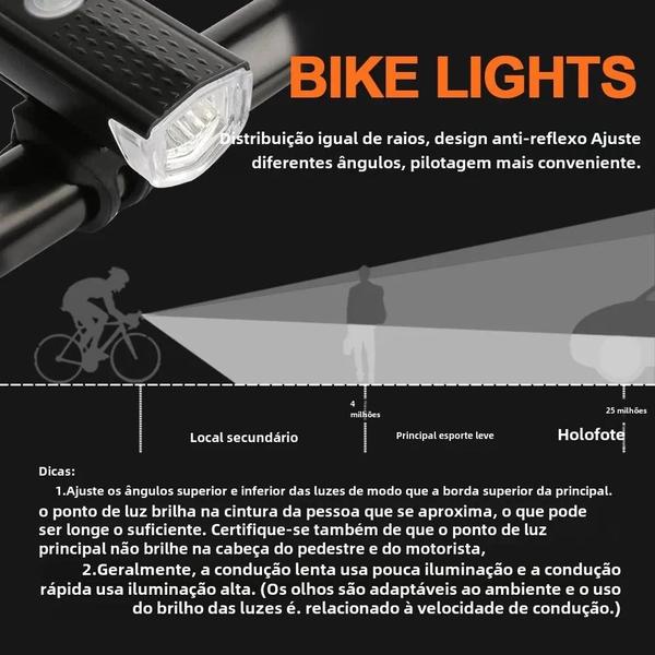 Imagem de Conjunto de Luzes Recarregáveis para Bicicleta - USB, Frontal e Traseira, 3 Modos