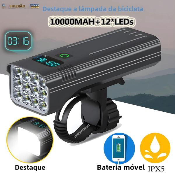 Imagem de Conjunto de Luzes Recarregáveis USB 10000mAh para Bicicleta - 12 LEDs - Frente e Traseira