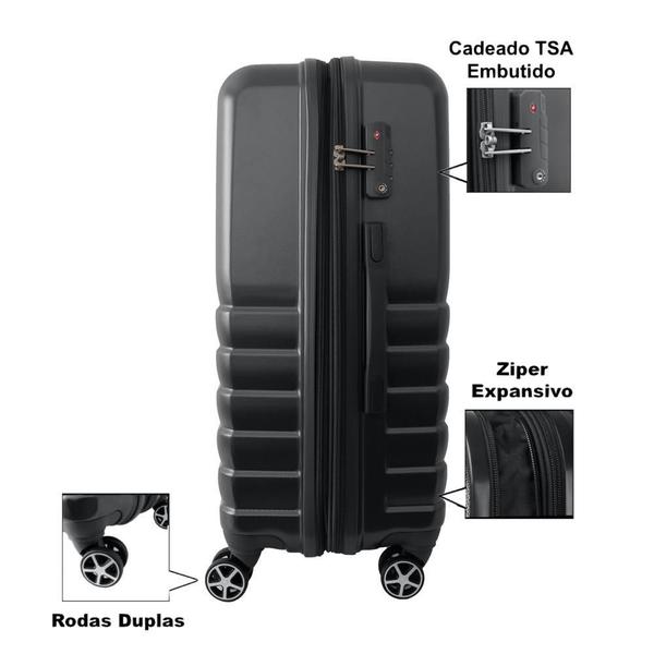 Imagem de Conjunto de Malas de Viagem Expansível em ABS IKA Flex, Cadeado TSA Rodas Duplas 2Pcs P/M Preto